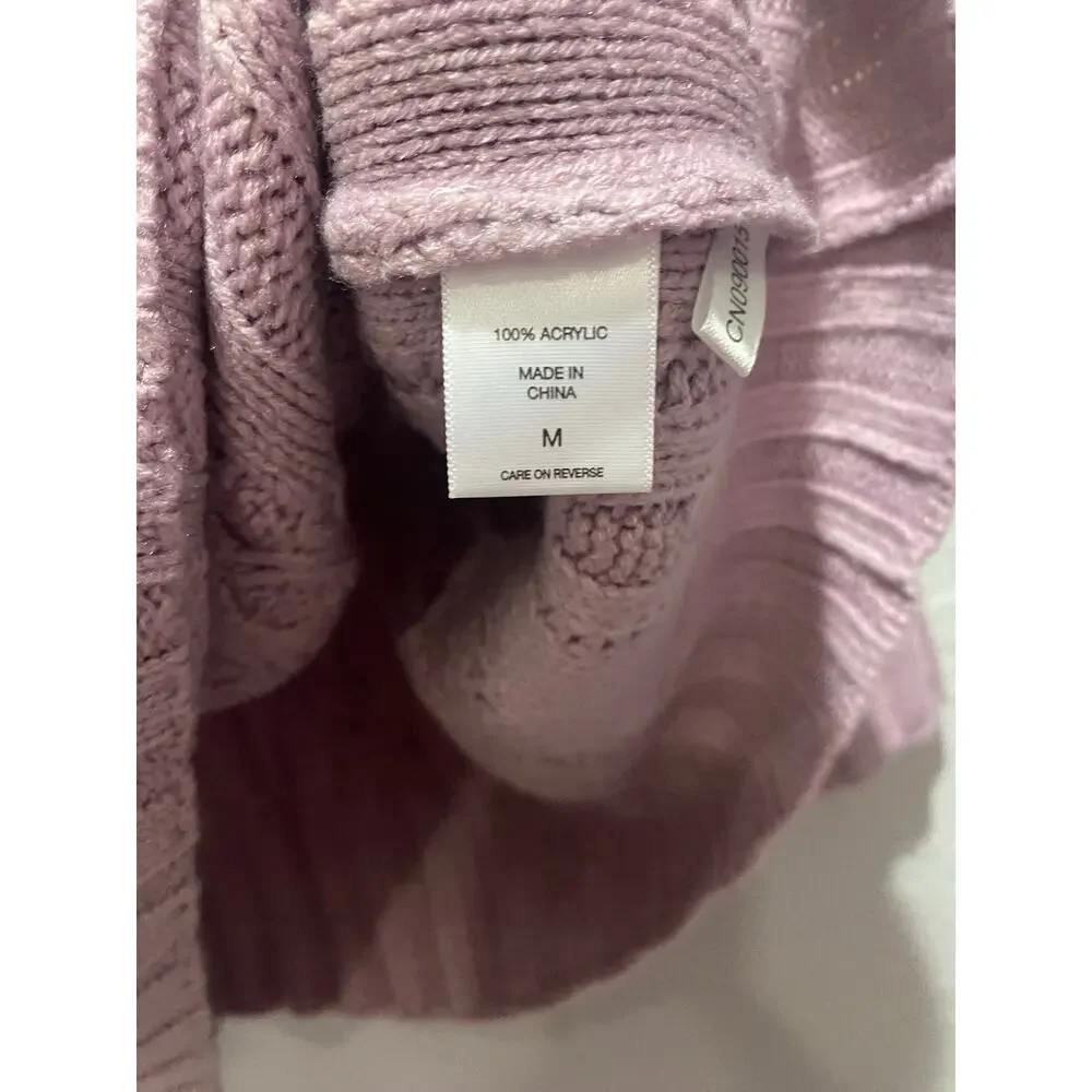 New York & Company Turtleneck Cable knit 3/4 Sleeve Sweater Lavender sz M